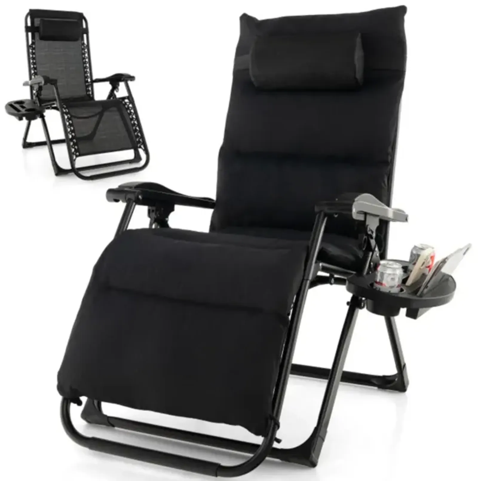 Hivvago Adjustable Metal Zero Gravity Lounge Chair with Removable Cushion and Cup Holder Tray