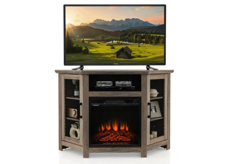 Corner TV Stand with 18 Inch Electric Fireplace for TVs up to 50 Inch