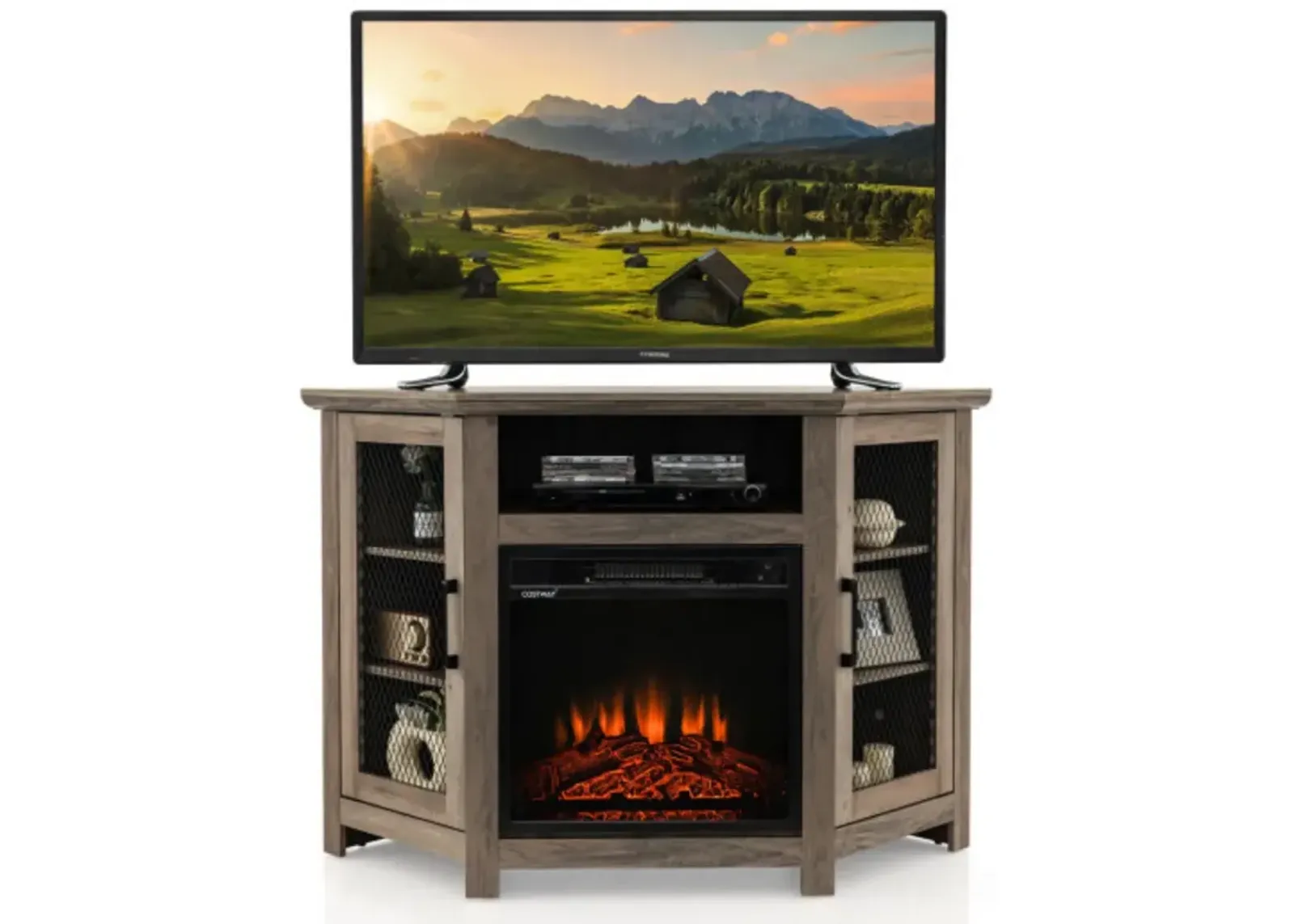 Corner TV Stand with 18 Inch Electric Fireplace for TVs up to 50 Inch