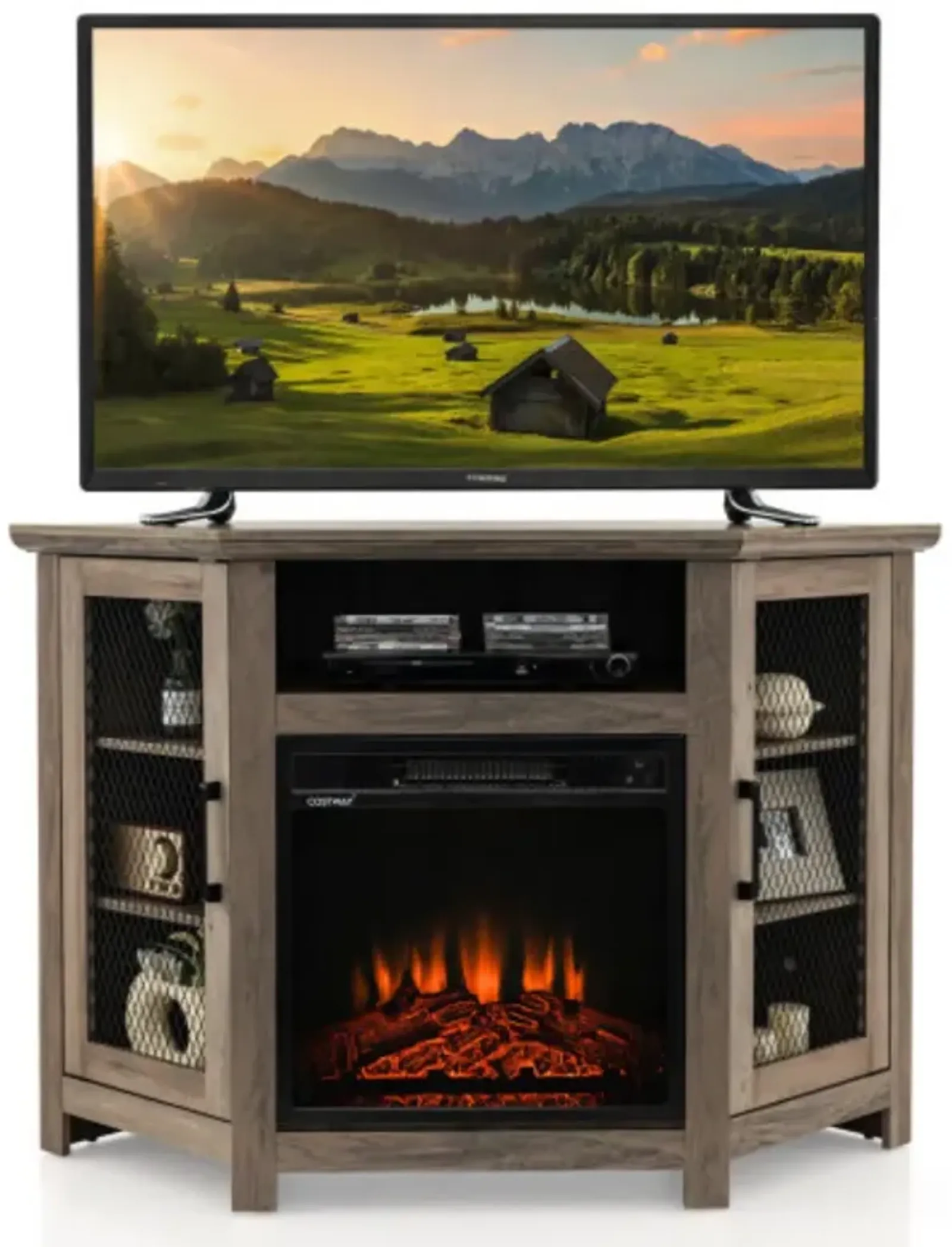 Corner TV Stand with 18 Inch Electric Fireplace for TVs up to 50 Inch