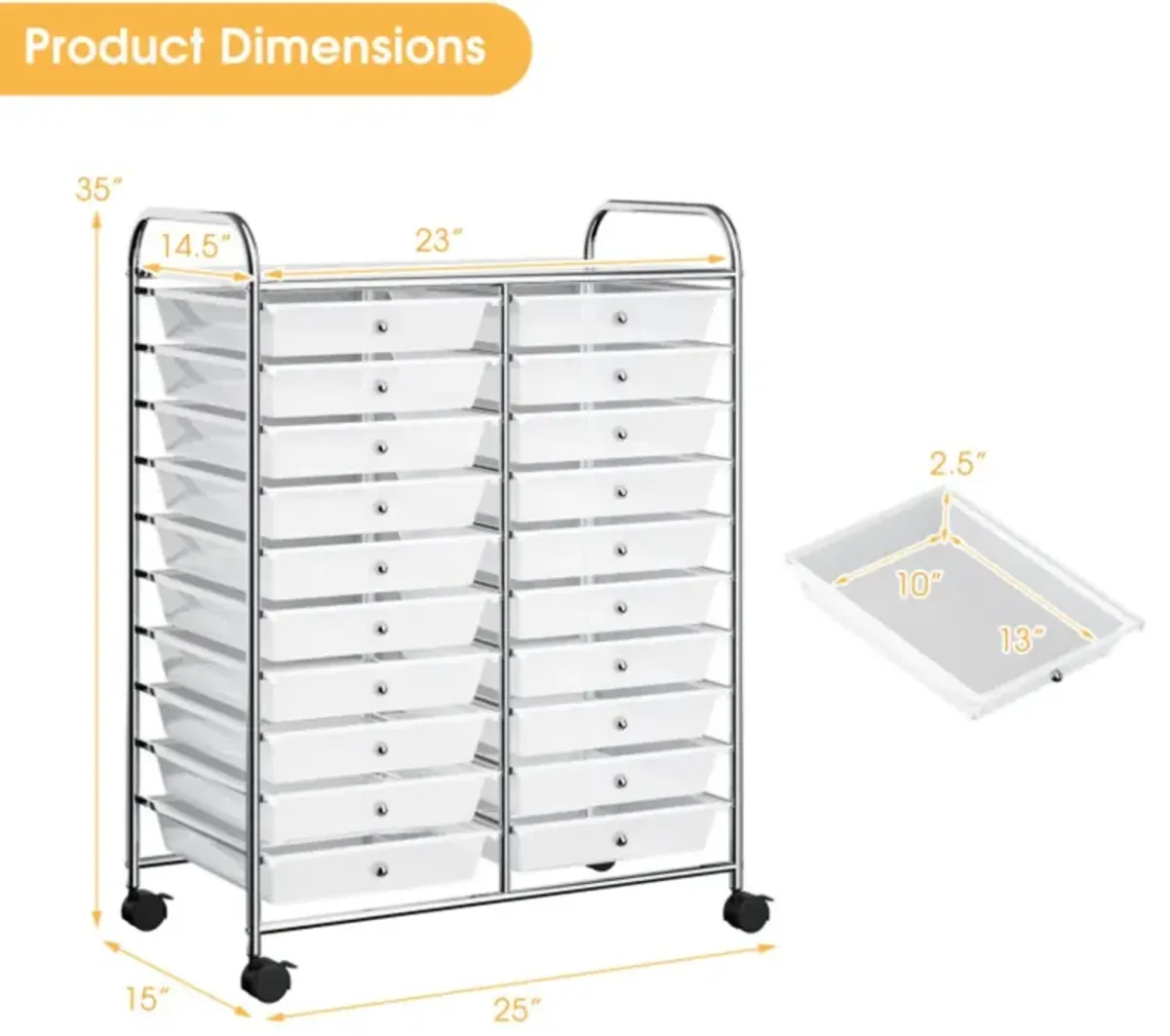 Hivvago 20 Drawers Rolling Storage Cart Studio Organizer