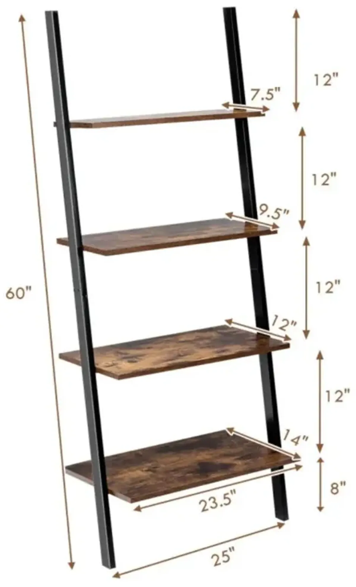 Hivvago Industrial 4-Tier Ladder Shelf with Metal Frame for Living Room Office