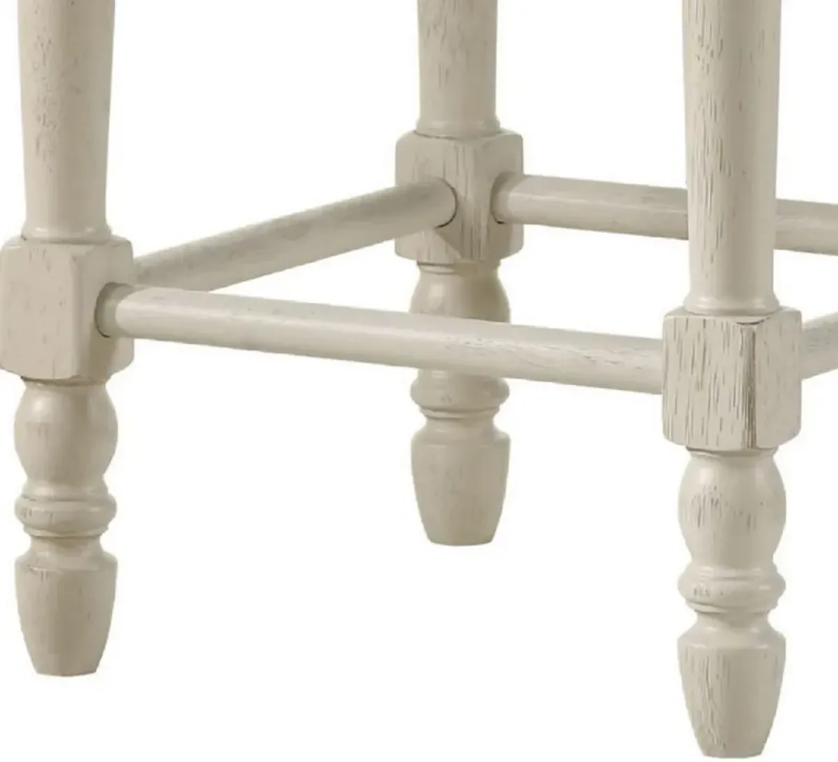 24 Inch Counter Height Stool, Luxe Nailhead Trim, Set of 2, Antique White-Benzara