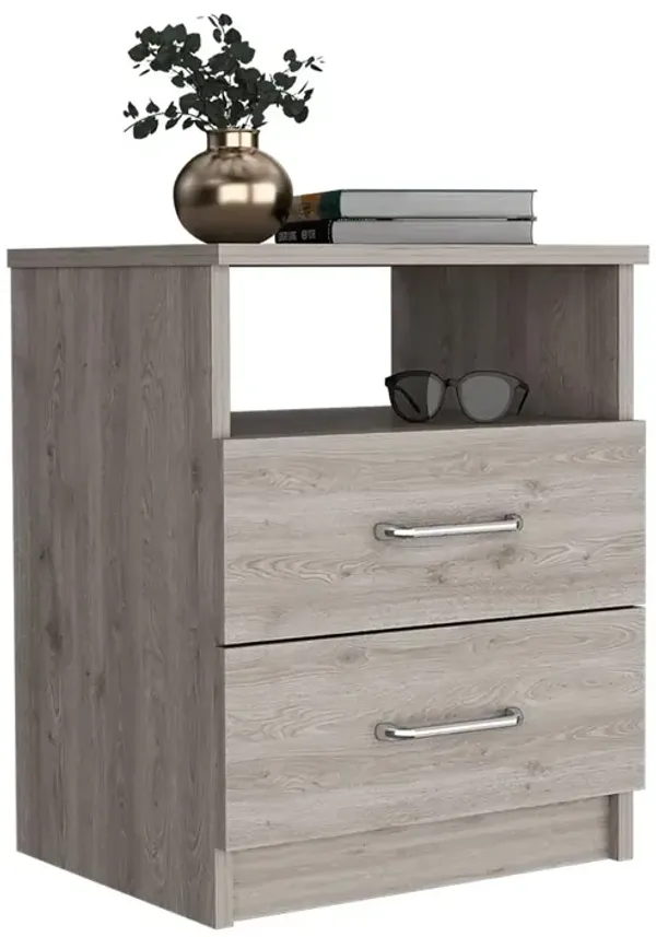 Streamdale Nightstand Olienza, Two Drawers, One Shelf, Light Gray Finish