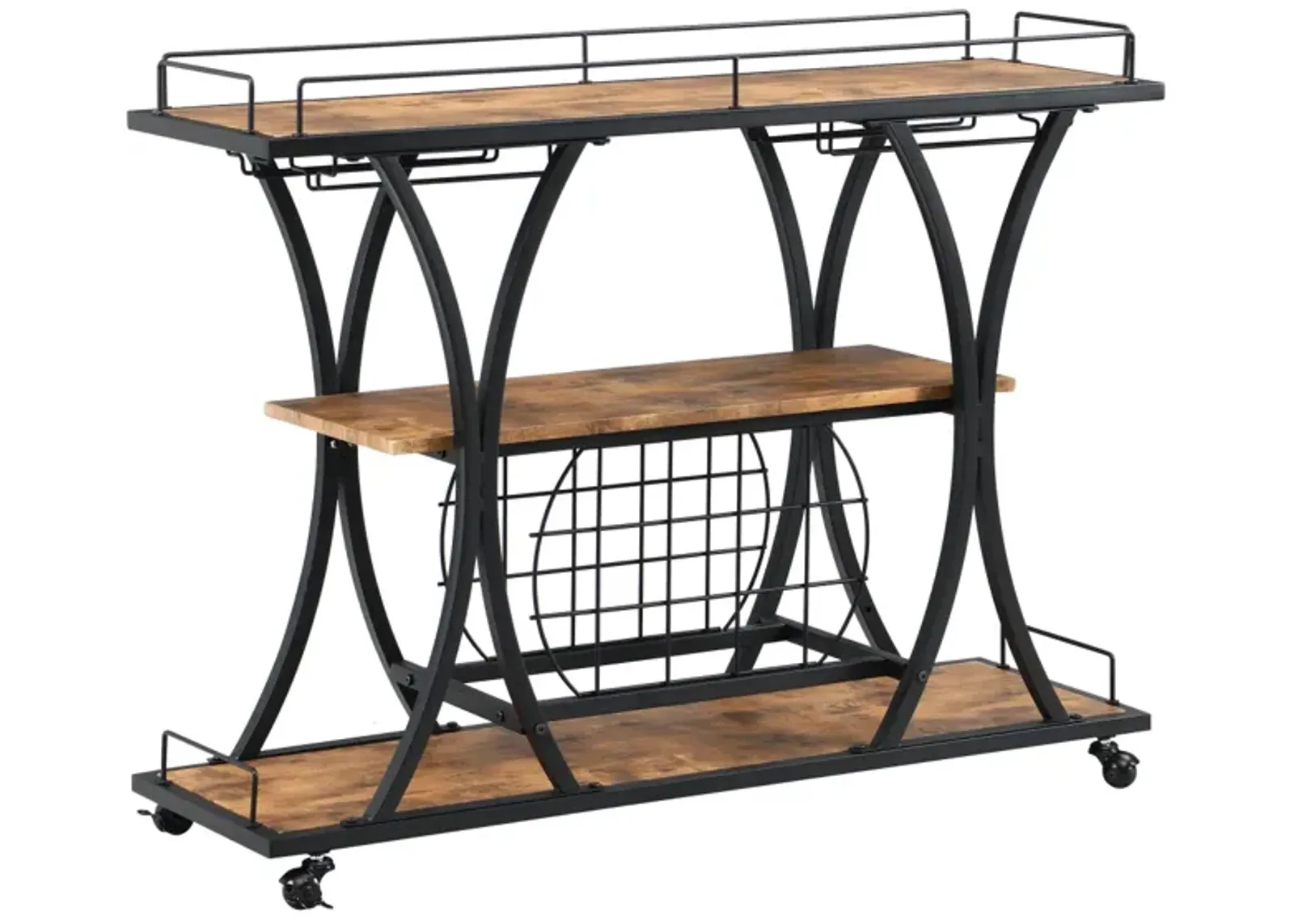 Industrial Bar Cart Kitchen Bar Serving Cart For Home With Wheels 3 - Tier Storage Shelves