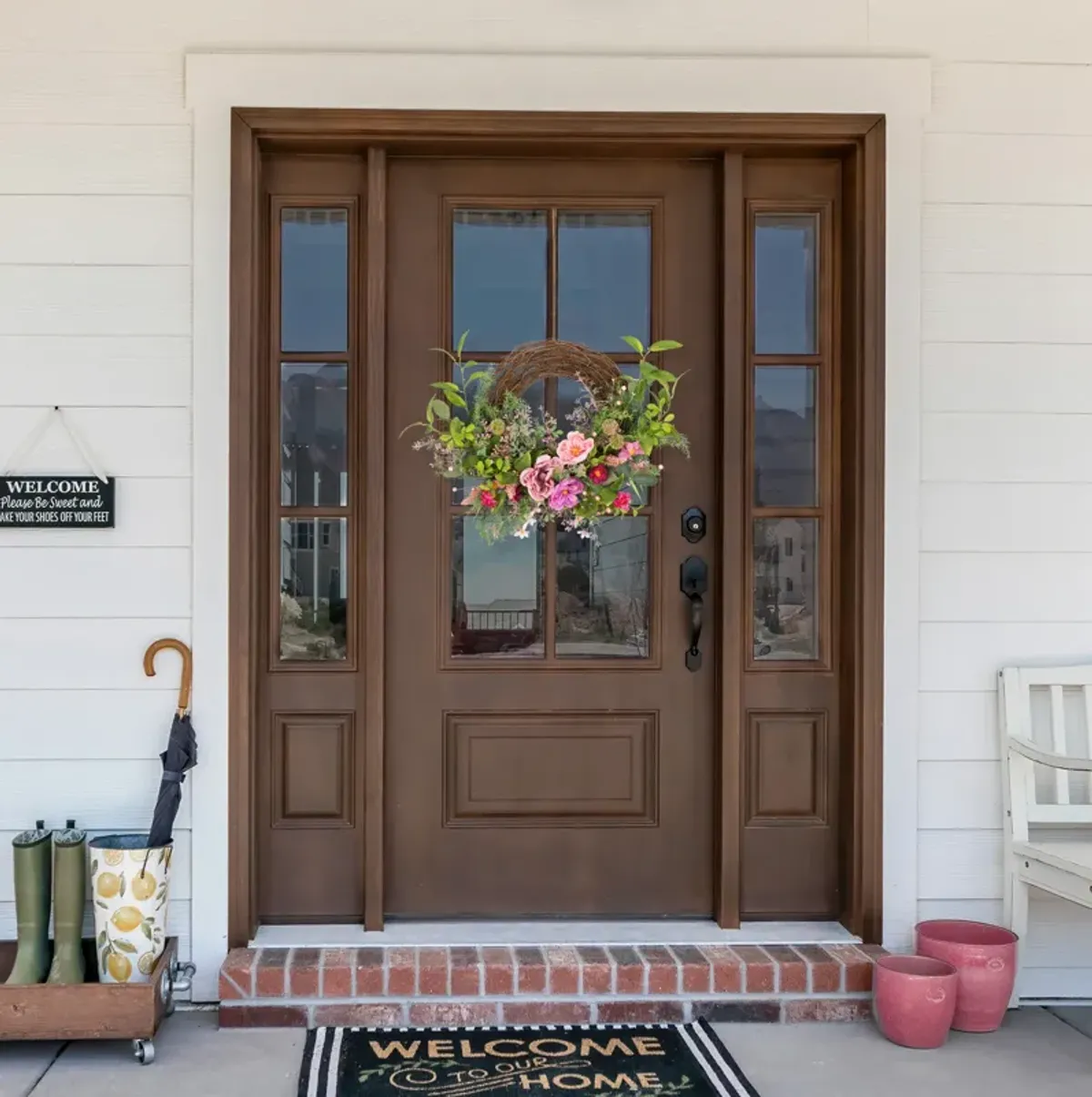 Peony Mixed Floral Half Spring Wreath - 28" - Pink