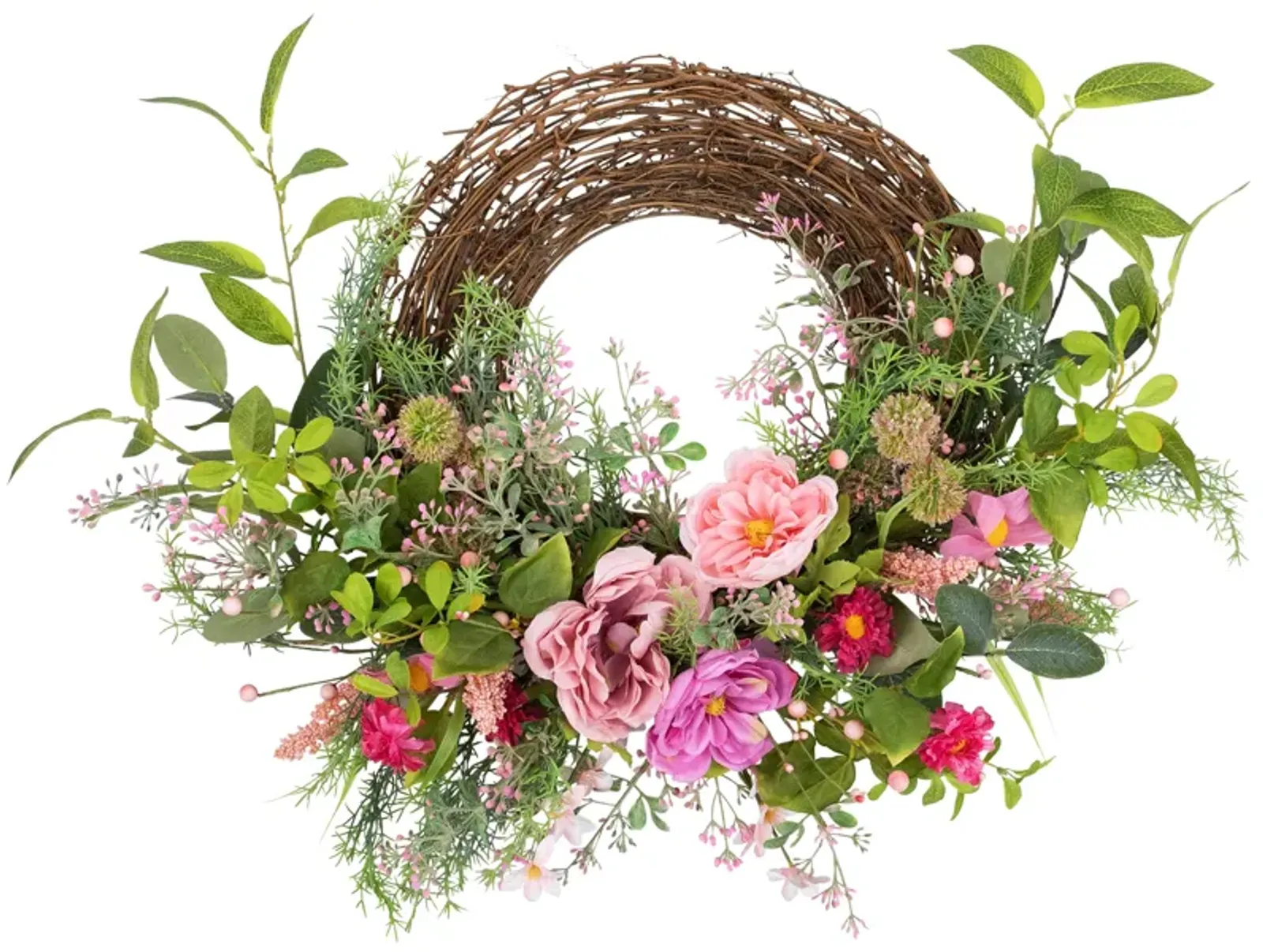 Peony Mixed Floral Half Spring Wreath - 28" - Pink