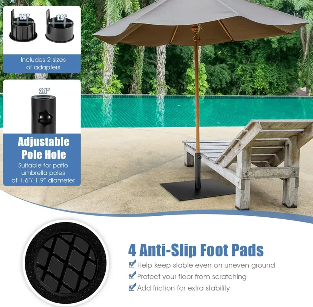 42 LBS Weighted 25 Inch Square Patio Umbrella Base