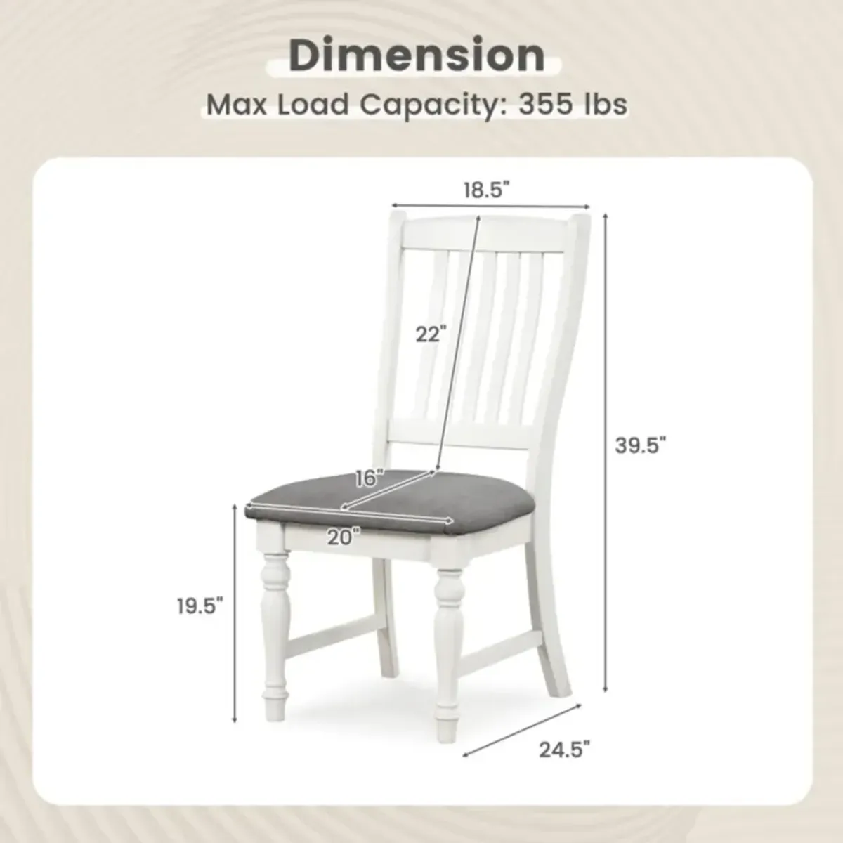 Hivvago Set of 2 Dining Chairs Kitchen Side Chair with Solid Wood Legs-White