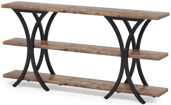 Tribesigns 70.8 Inch Narrow Console Table, Long Sofa Table Entry Table with 3 Tier Storage Shelves for Entryway Hallway Living Room (Brown)
