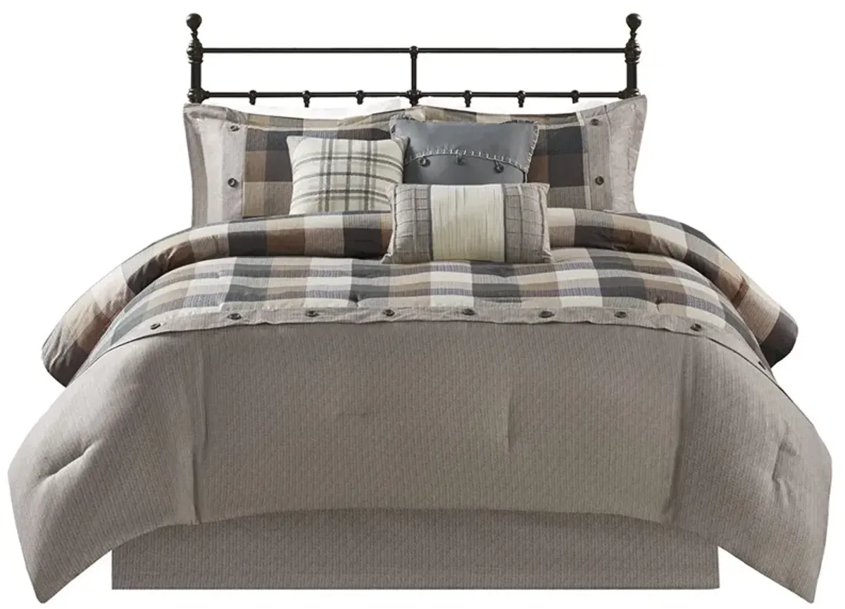 Gracie Mills Nanette 7-Piece Bufallo Plaid Printed Herringbone Comforter Set