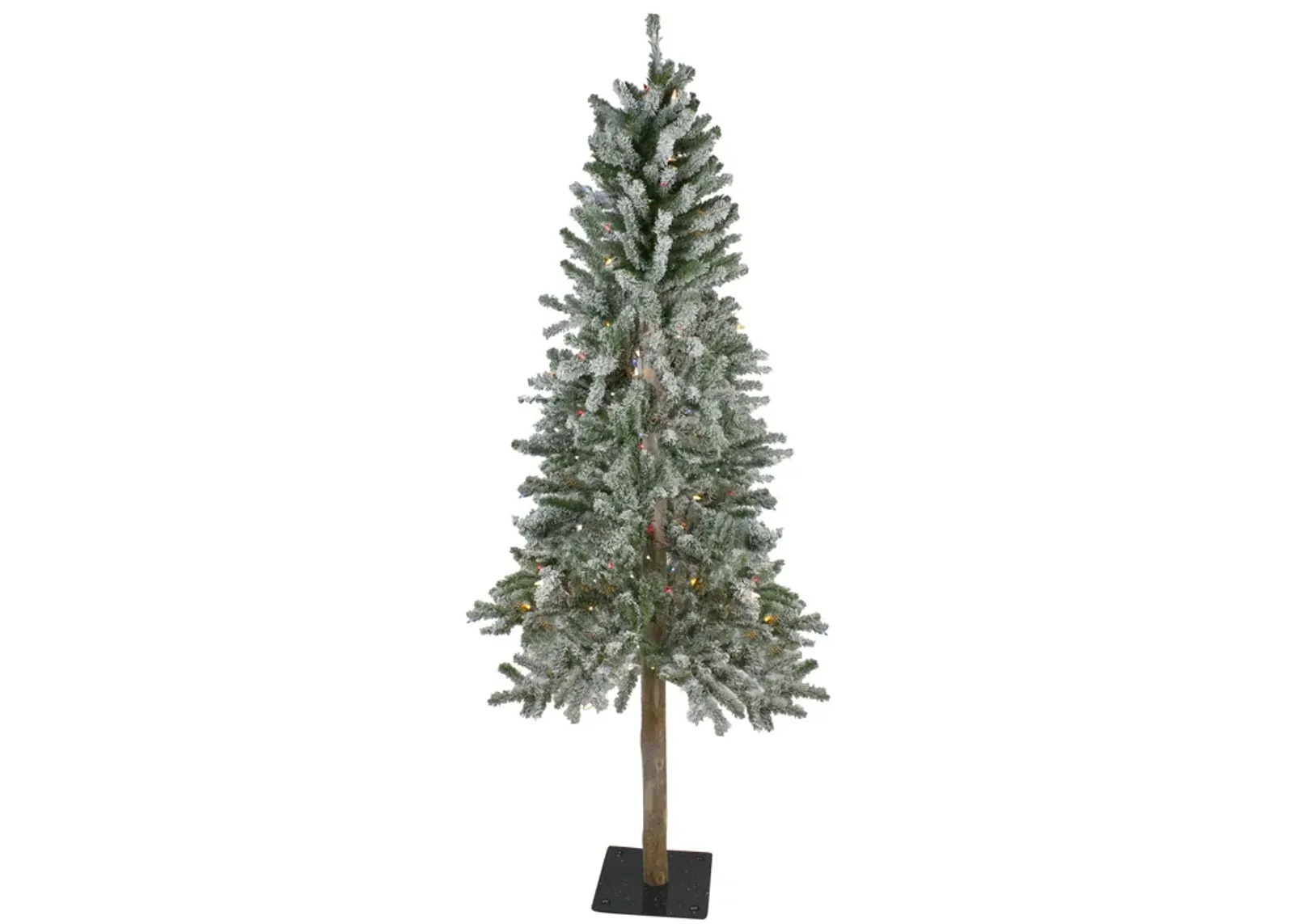 6' Pre-Lit Flocked Alpine Artificial Christmas Tree - Multi Lights