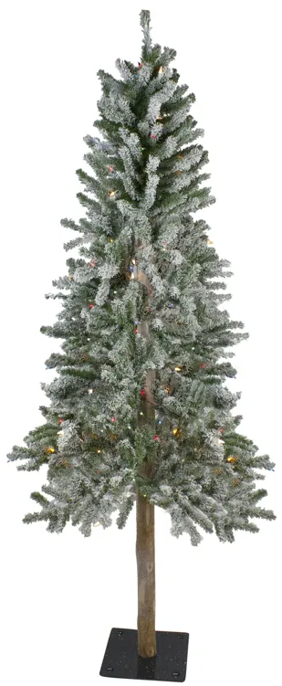 6' Pre-Lit Flocked Alpine Artificial Christmas Tree - Multi Lights