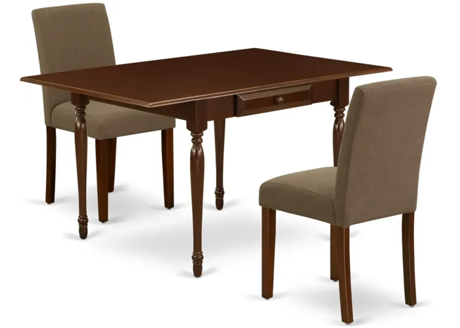 East West Furniture 1MZAB3-MAH-18 3Pc Dining Set - Rectangular Table and 2 Parson Chairs - Mahogany Color