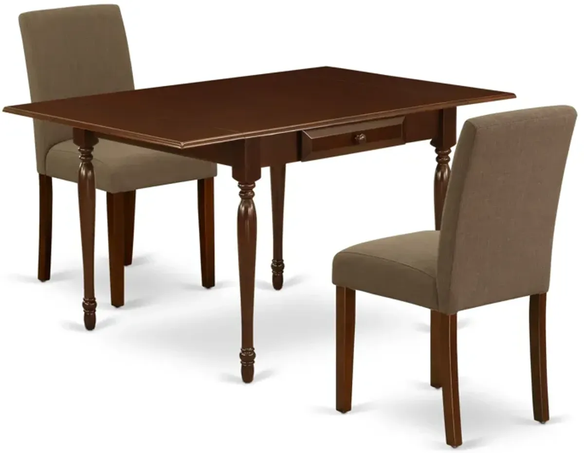 East West Furniture 1MZAB3-MAH-18 3Pc Dining Set - Rectangular Table and 2 Parson Chairs - Mahogany Color