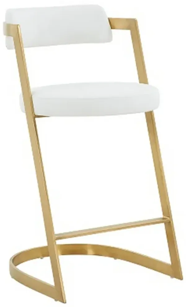 26 Inch Counter Stool, Gold Cantilever Base, White Vegan Leather-Benzara
