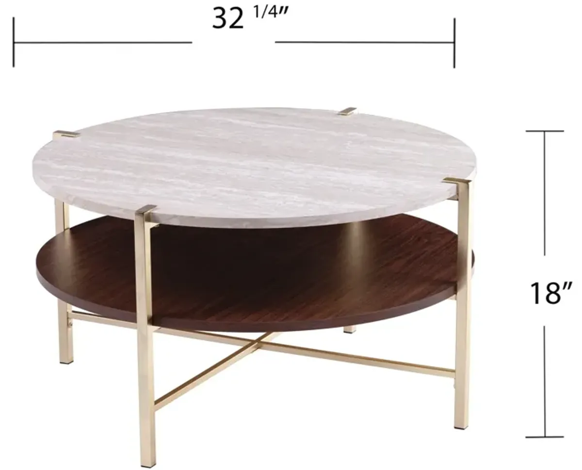 Hivvago 33" Brass Solid Manufactured Wood And Metal Round Coffee Table