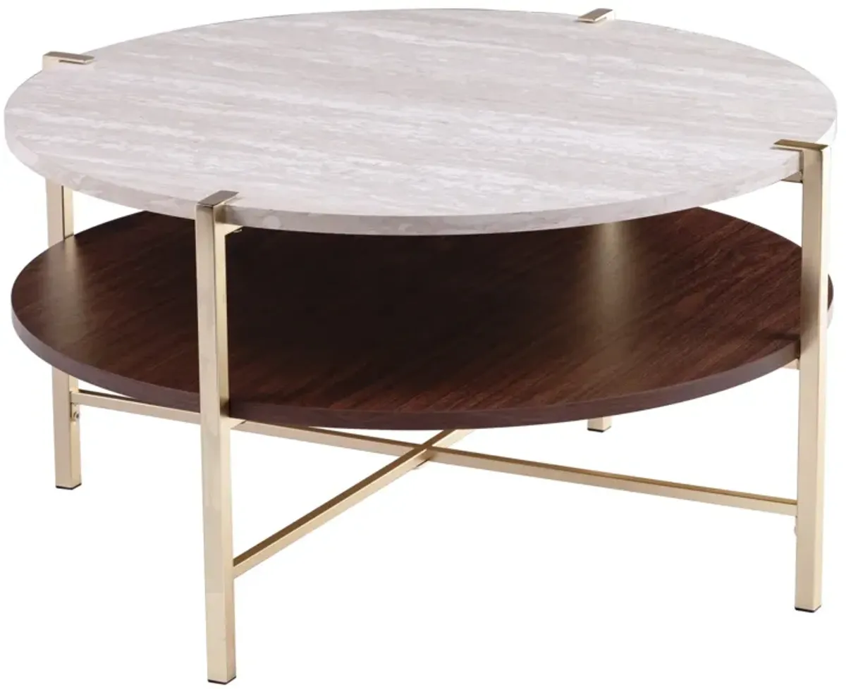 Hivvago 33" Brass Solid Manufactured Wood And Metal Round Coffee Table