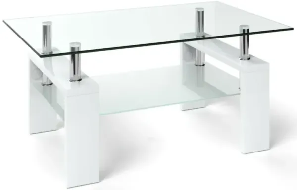 Hivvago Rectangular Tempered Glass Coffee Table End Side Table with Shelf