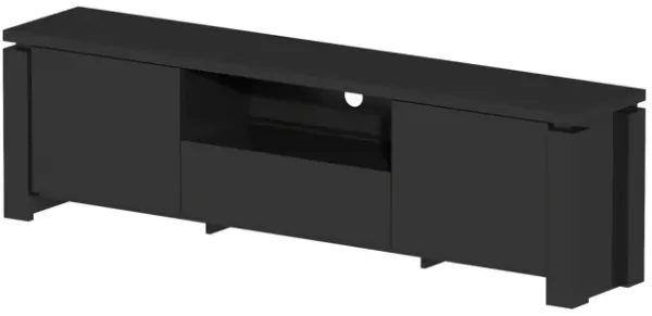 FUFU&GAGA Modern High Gloss Black TV Stand with LED Light Strip, Doors, Drawer, Open Storage Compartment, Handleless Design, MDF Construction, (70 in. W x 13.8 in. D x 20 in. H)