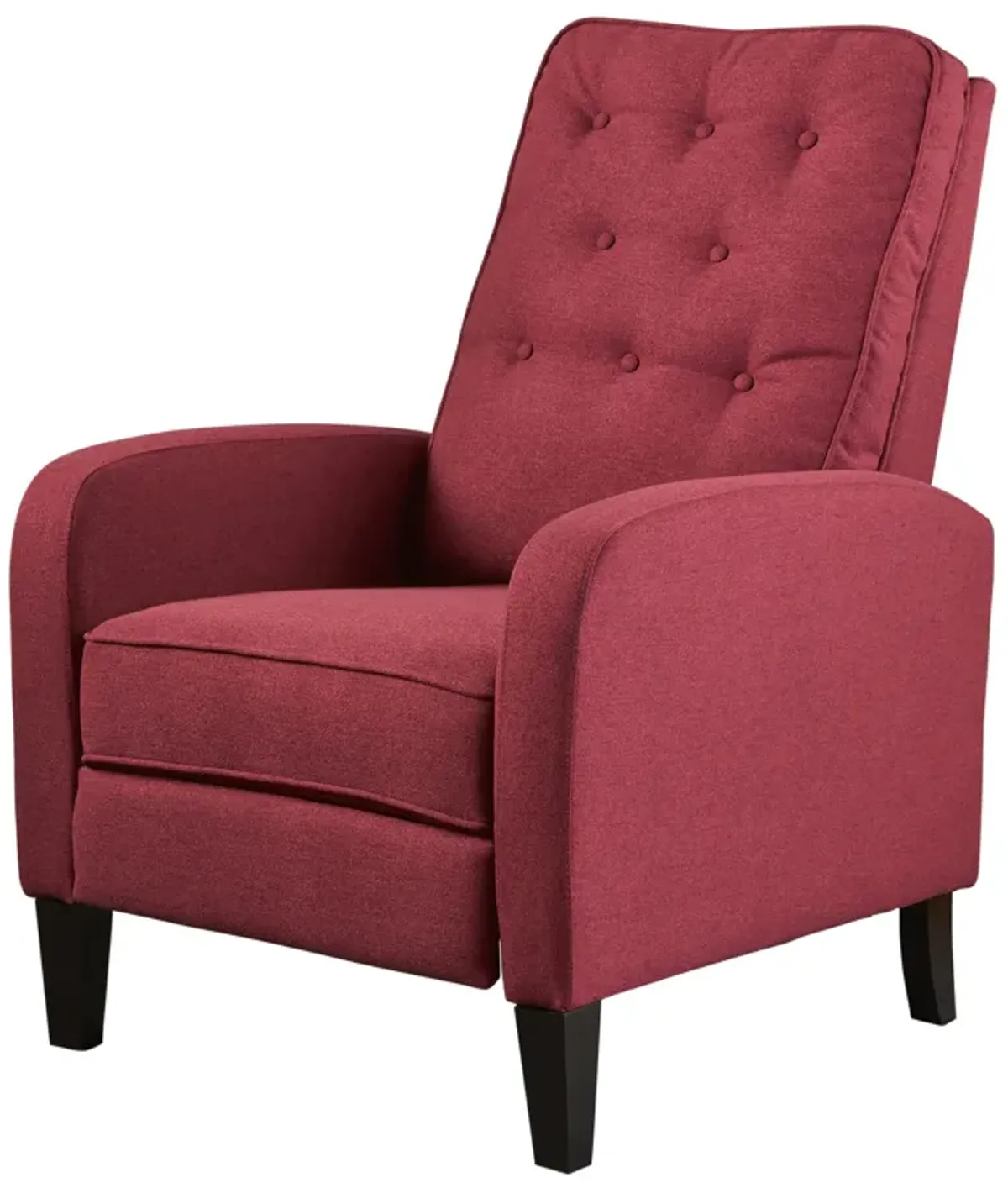 Push Back Recliner Chair, Birch Wood Legs, Red Button Tufted Polyester - Benzara