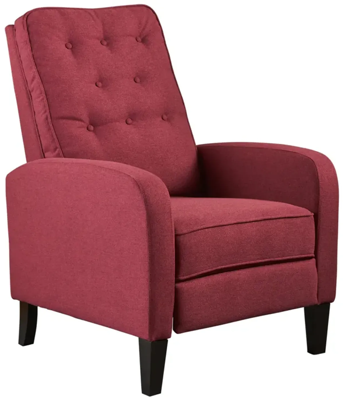 Push Back Recliner Chair, Birch Wood Legs, Red Button Tufted Polyester - Benzara