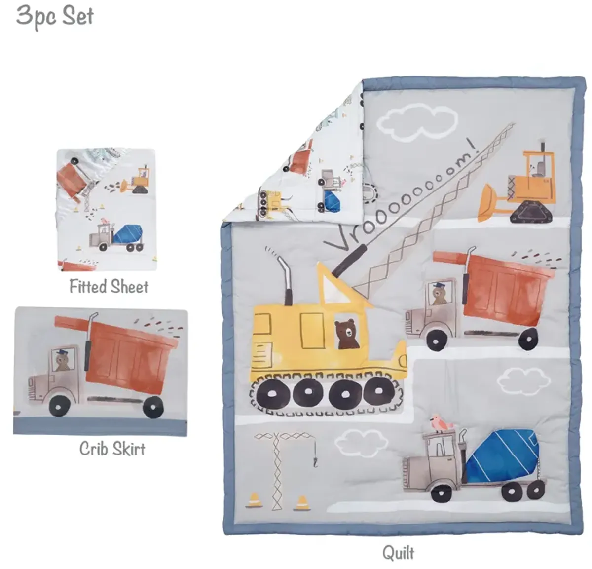 Bedtime Originals Construction Zone 3-Piece Trucks Nursery Baby Crib Bedding Set