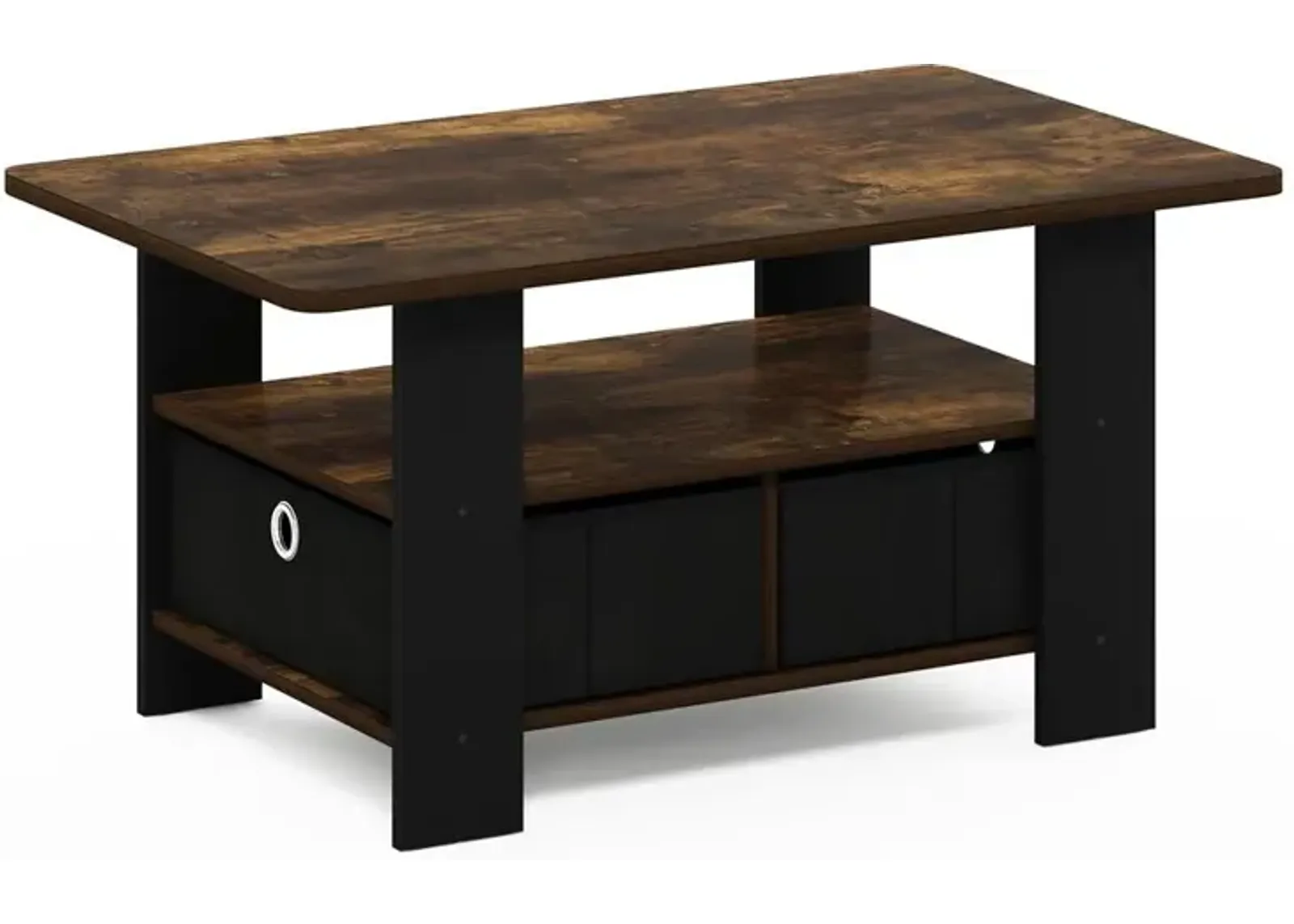 Furinno Andrey Coffee Table with Bin Drawer, Amber Pine/Black