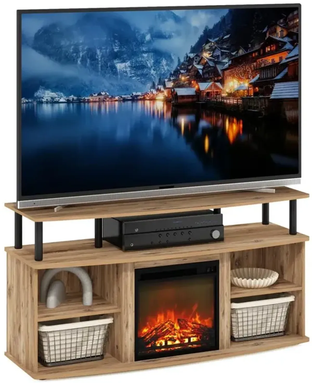 Open Shelving Storage Fireplace Entertainment Center for TV up to 55 Inch