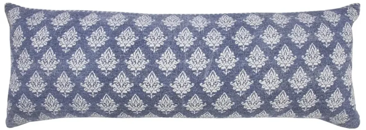 36" Indigo Blue and White Floral Pattern Lumbar Throw Pillow