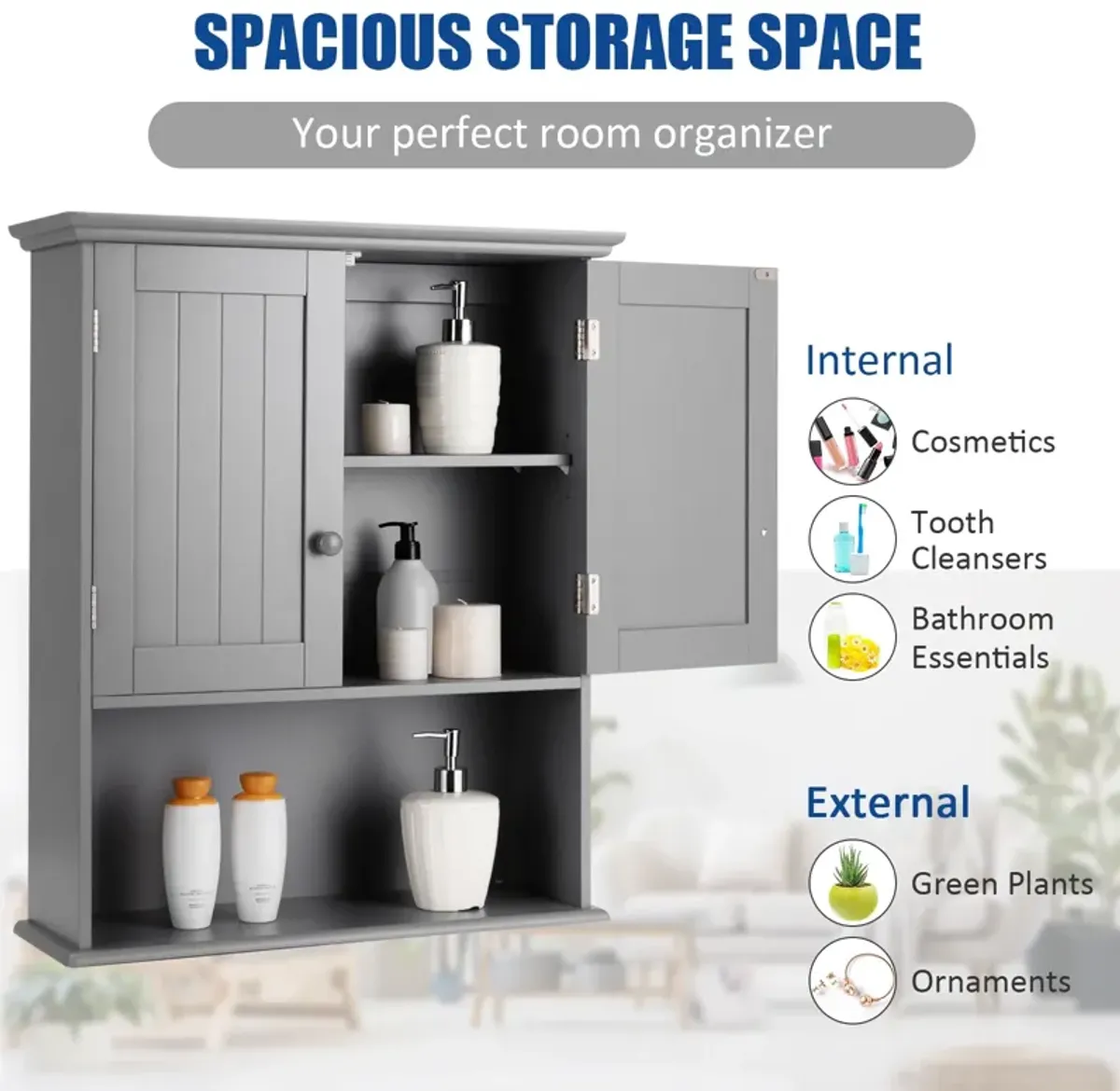 2-Door Wall Mount Bathroom Storage Cabinet with Open Shelf