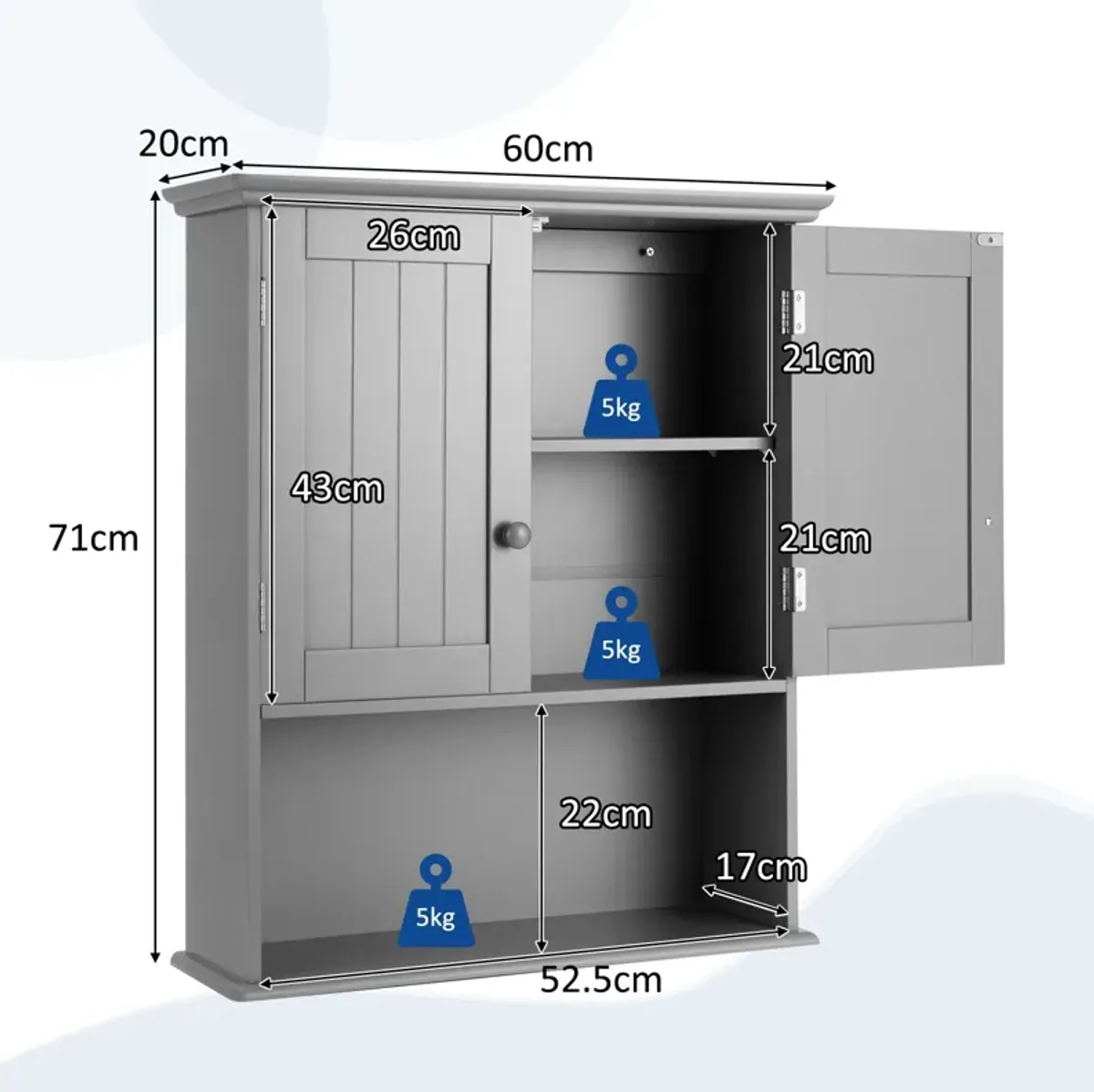 2-Door Wall Mount Bathroom Storage Cabinet with Open Shelf