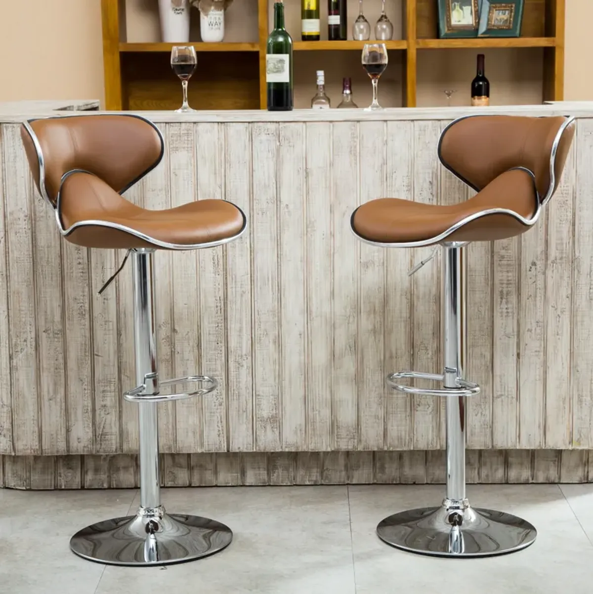 Luxurious Modern Air Lift Bar Stools with Adjustable Faux Leather Cushions (Set of 2)