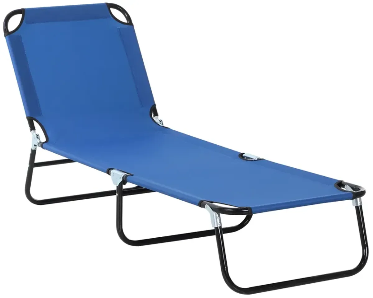 Outsunny Folding Chaise Lounge Pool Chair, Outdoor Sun Tanning Chair with Pillow, 5-Level Reclining Back, Steel Frame & Breathable Mesh for Beach, Yard, Patio, Blue