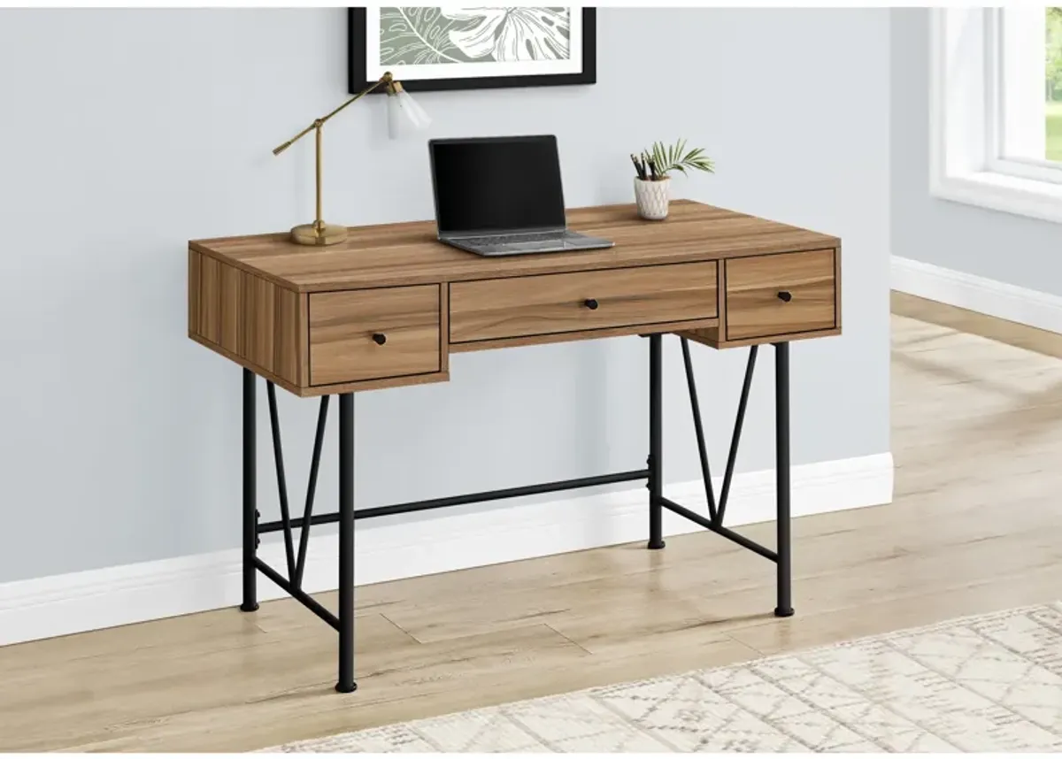 Monarch Specialties I 7672 Computer Desk, Home Office, Laptop, Storage Drawers, 48"L, Work, Metal, Laminate, Brown, Black, Transitional