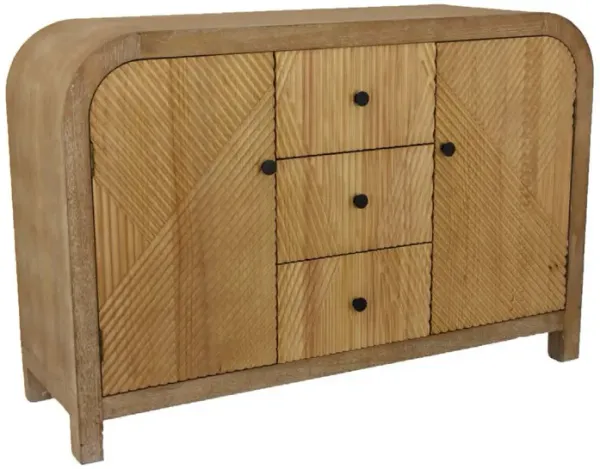 Aki Storage Cabinet Dresser, 3 Drawers and 2 Doors, 47 Inch Brown Wood - Benzara