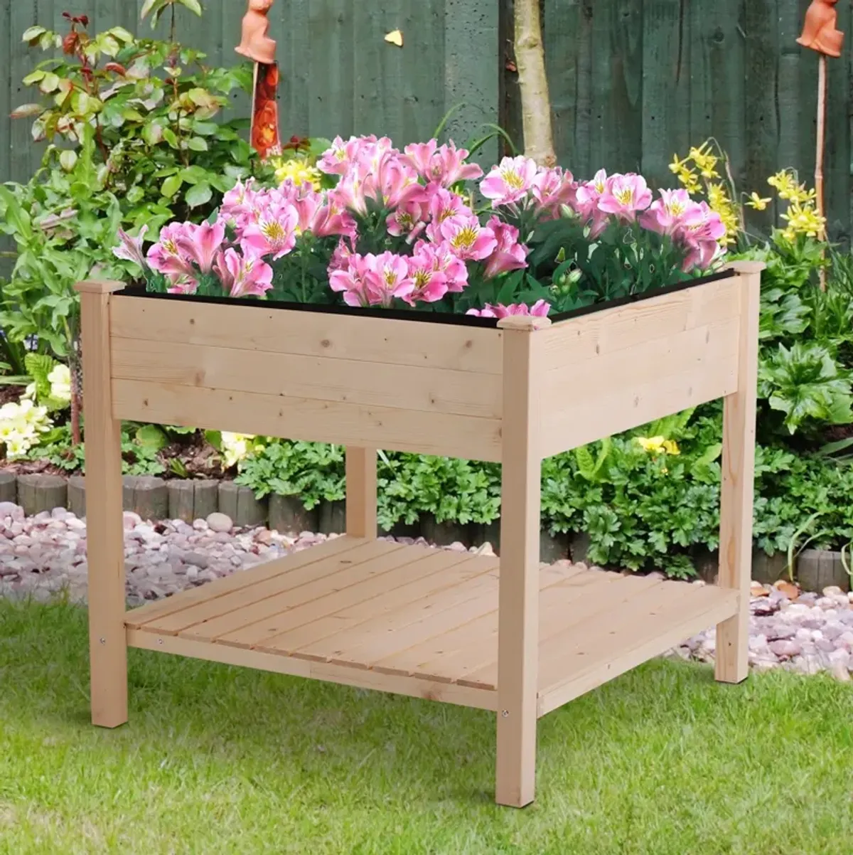 QuikFurn FarmHome Square Fir Wooden Raised Garden Planter Box