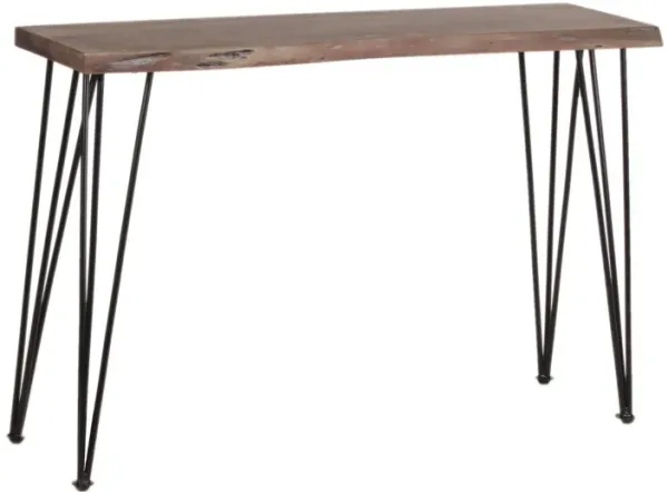 Oggy 46 Inch Console Table, Gray Wood Live Edge, Hairpin Legs Black Iron - Benzara