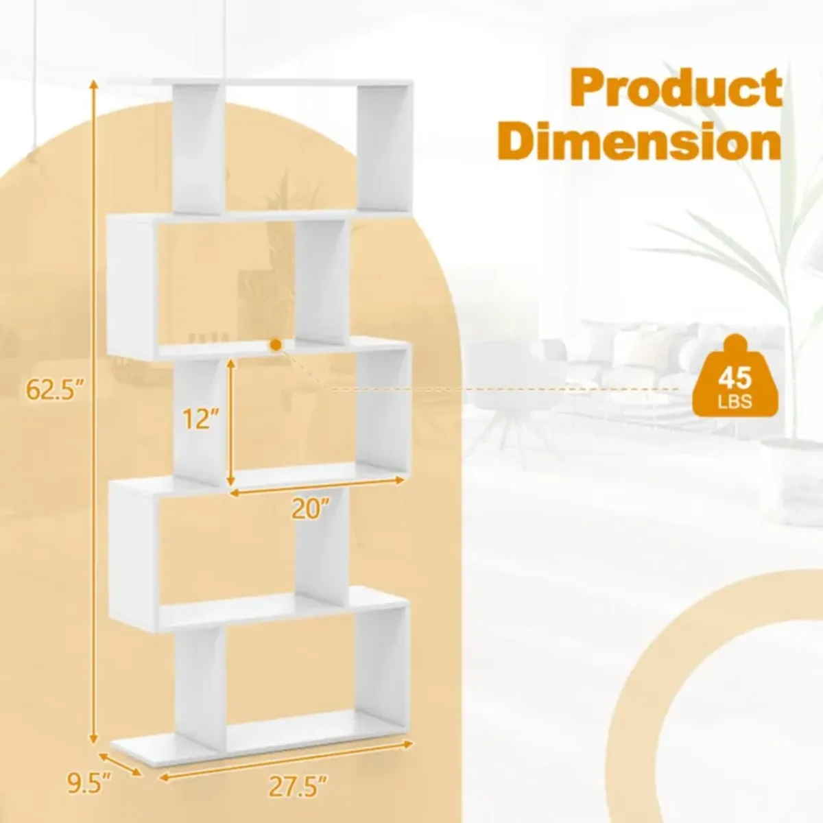 Hivvago 5-Tier Bookshelf with Anti-Toppling Device for Living Room Home Office