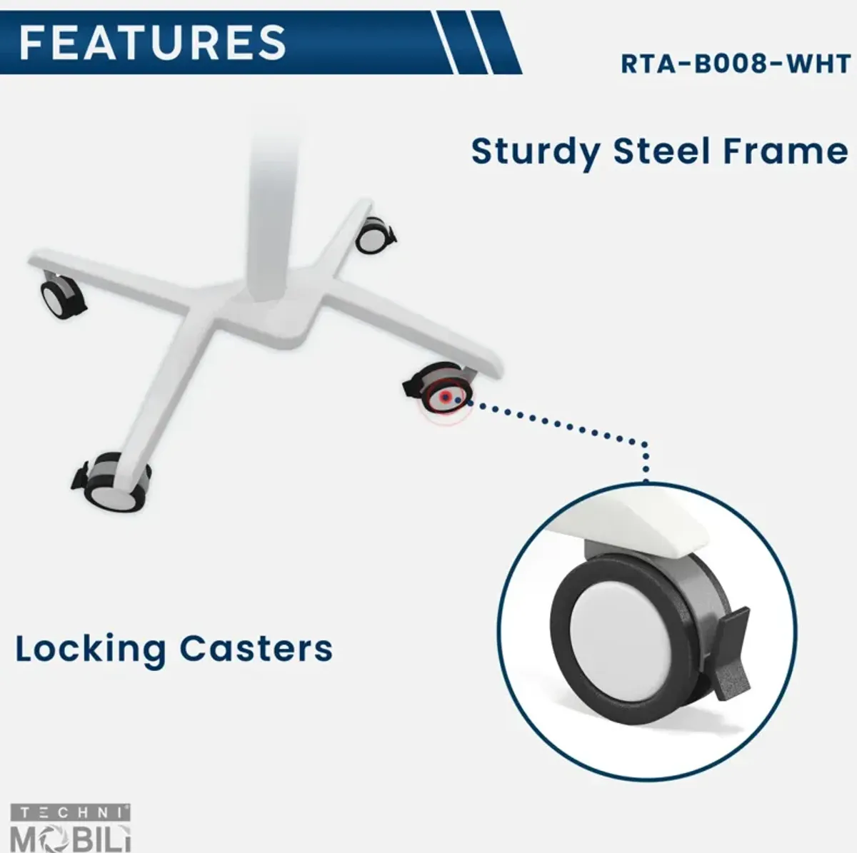 White Sit to Stand Mobile Laptop Computer Stand with Height Adjustable and Tiltable Table Top