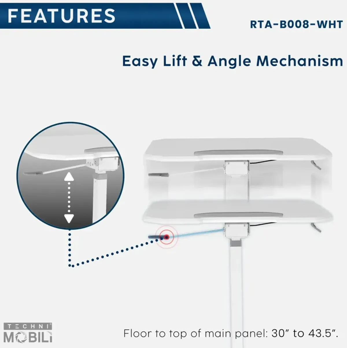 White Sit to Stand Mobile Laptop Computer Stand with Height Adjustable and Tiltable Table Top