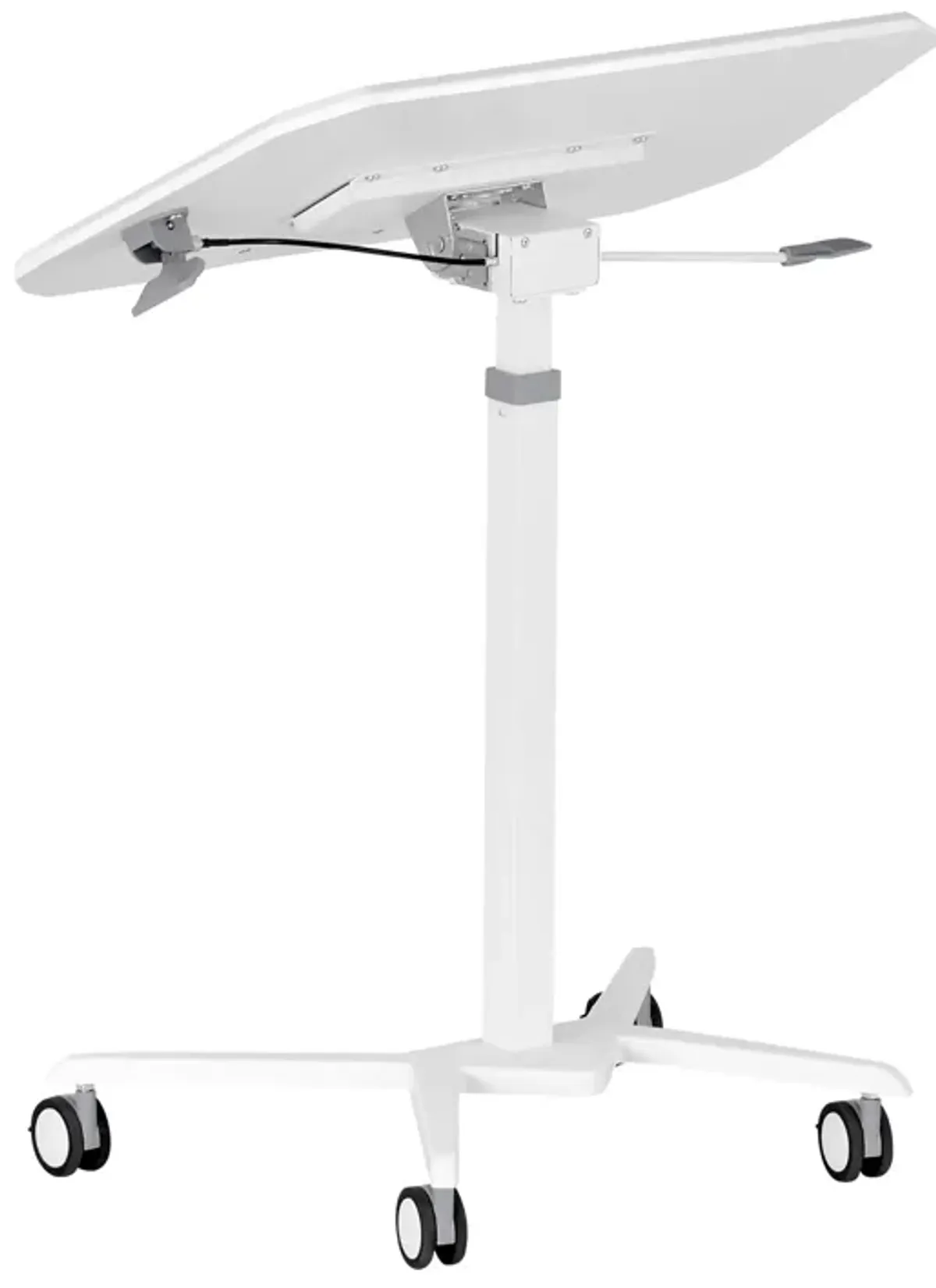 White Sit to Stand Mobile Laptop Computer Stand with Height Adjustable and Tiltable Table Top