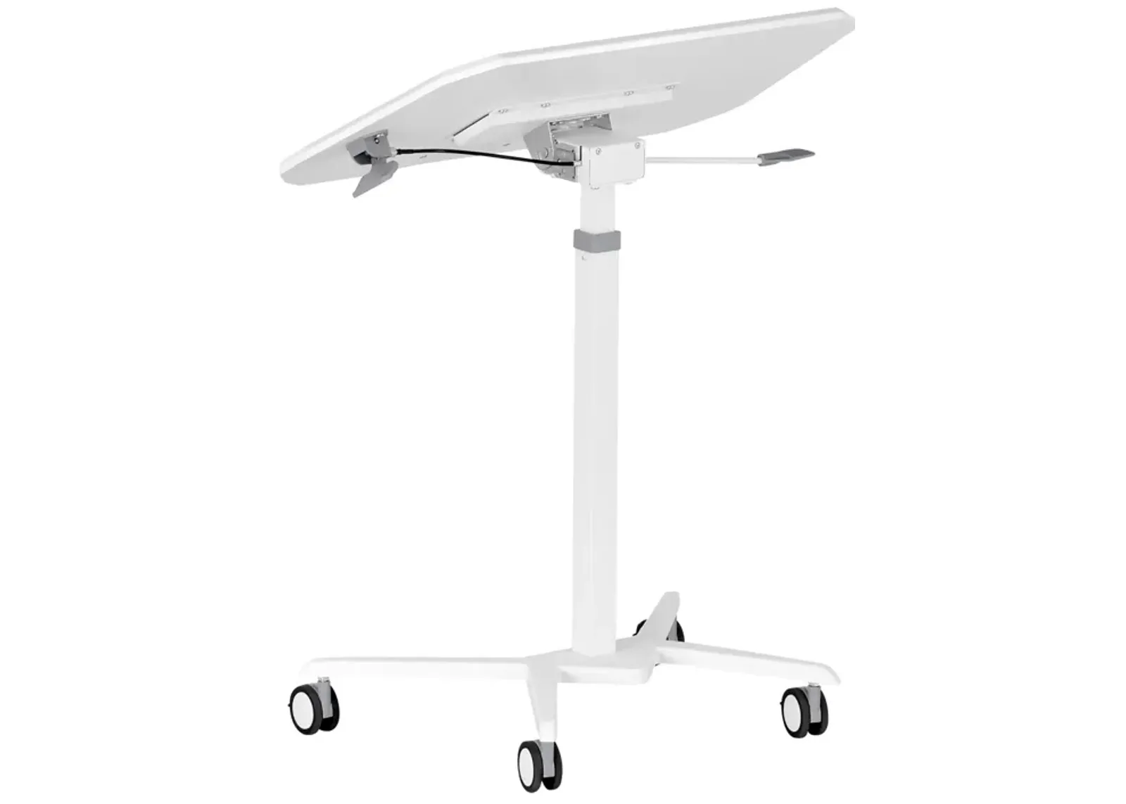 White Sit to Stand Mobile Laptop Computer Stand with Height Adjustable and Tiltable Table Top