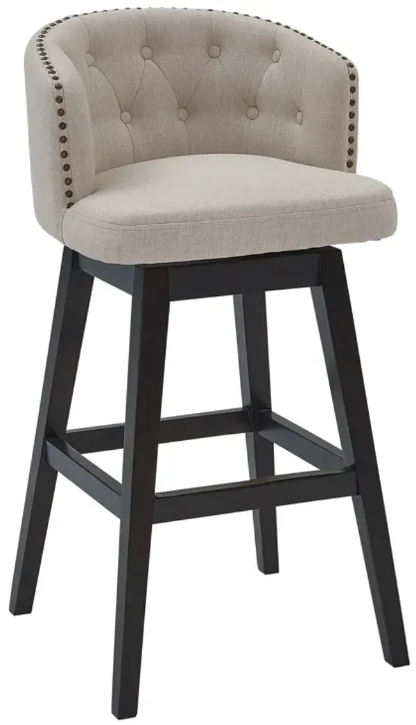 Celine  Counter Height Swivel Grey Fabric and Espresso Wood Bar Stool