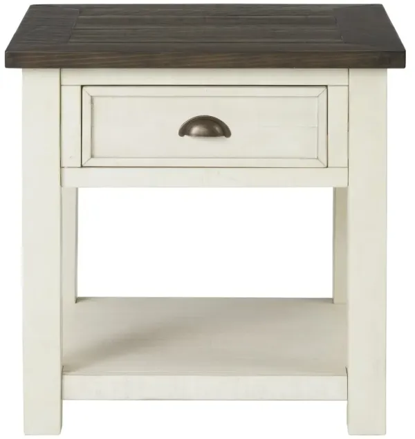Hivvago 24" Cream And Brown Solid Wood End Table With Drawer And Shelf