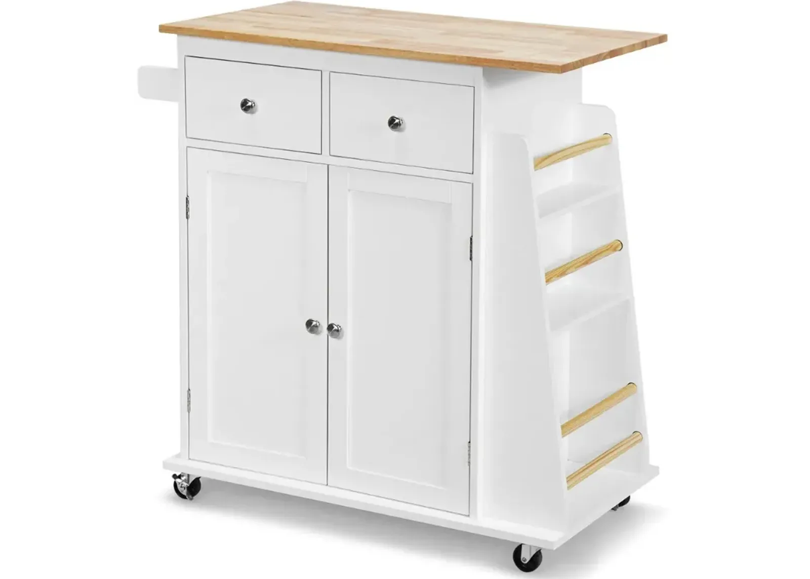 Rubber Wood Countertop Rolling Kitchen Island Cart