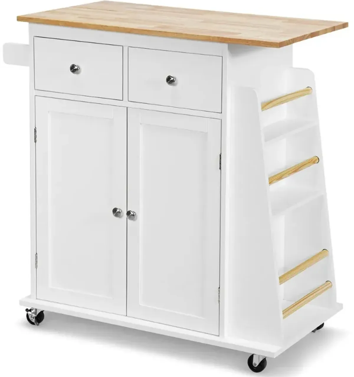 Rubber Wood Countertop Rolling Kitchen Island Cart