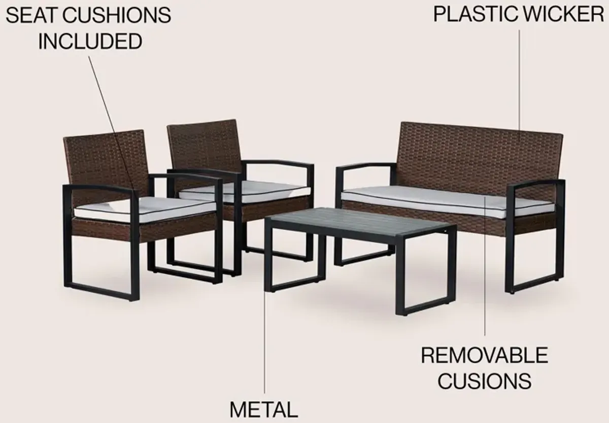 Elina 4-Piece Modern Coastal Faux Wicker Conversation Outdoor Patio Set