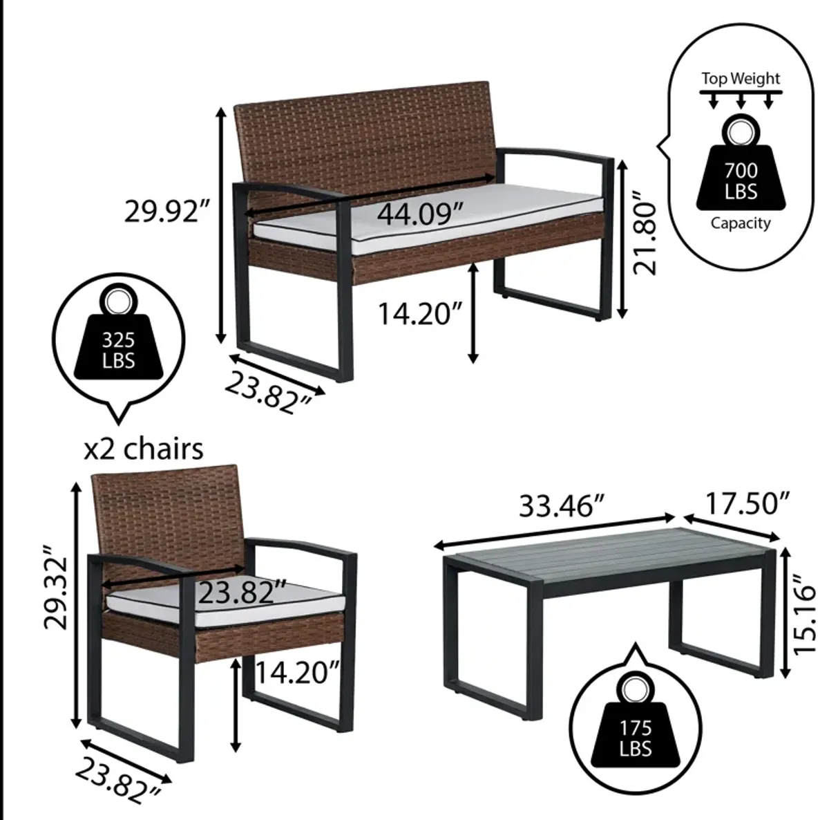 Elina 4-Piece Modern Coastal Faux Wicker Conversation Outdoor Patio Set