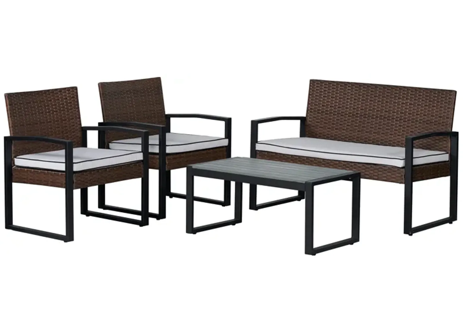 Elina 4-Piece Modern Coastal Faux Wicker Conversation Outdoor Patio Set